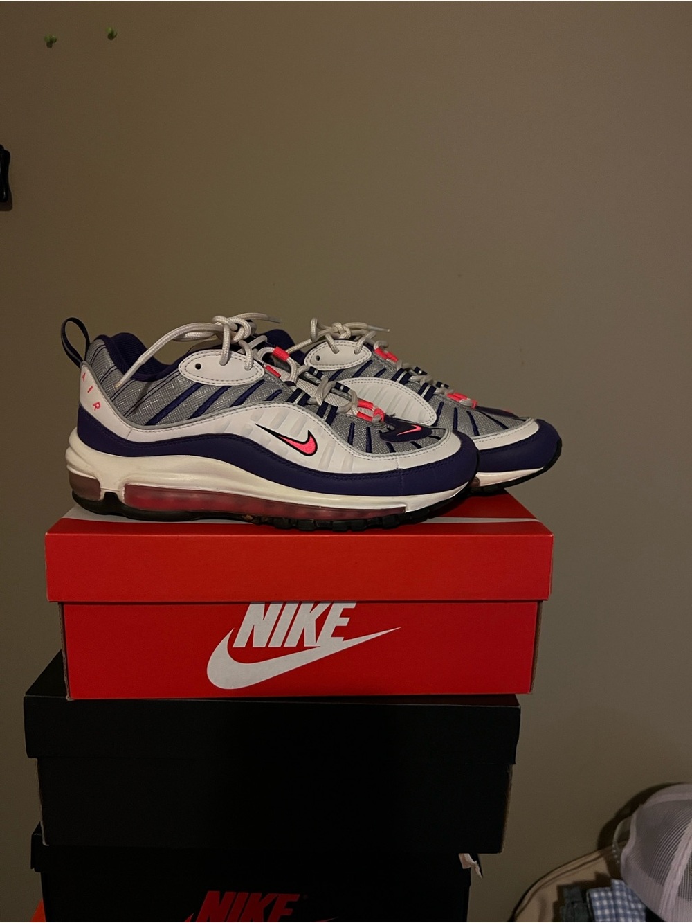 Nike Women Air Max 98 Sneakers - White & Pink and purple